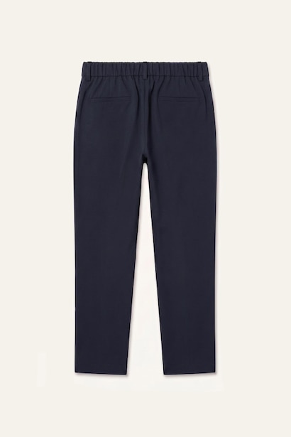 Pantalon bleu marine à jambe droite en tissu extensible