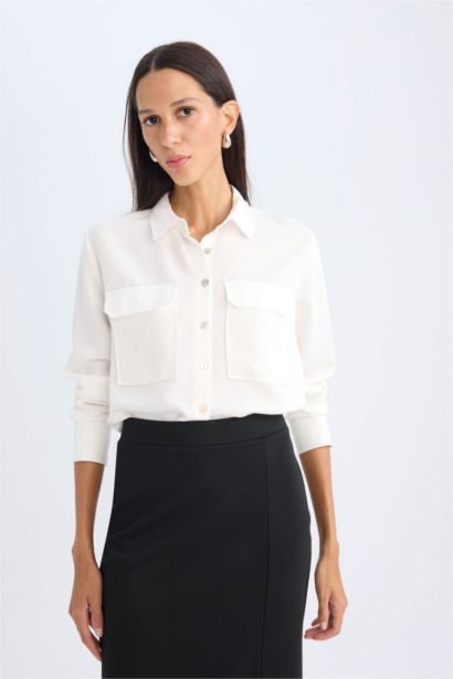 قميص ابيض سامبل كم طويل قصة عادية