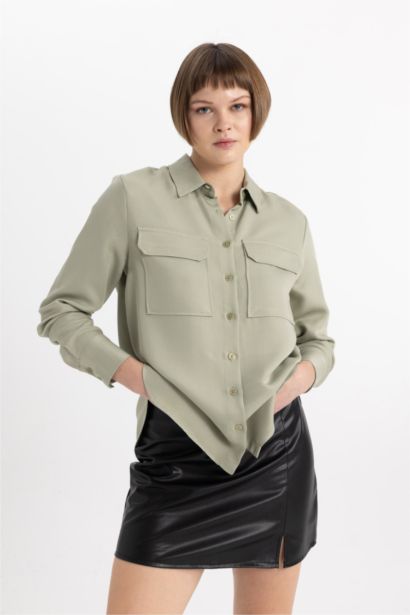 Regular Fit Dokulu Uzun Kollu Gömlek