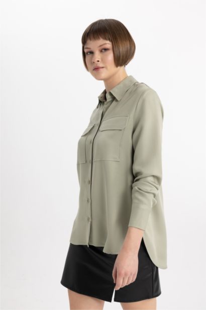 Regular Fit Dokulu Uzun Kollu Gömlek