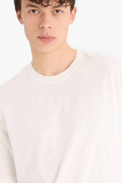 Cotton Oversize Fit Crew Neck Basic White T-Shirt