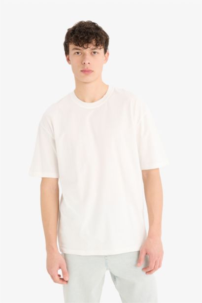 Cotton Oversize Fit Crew Neck Basic White T-Shirt