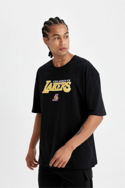 DeFactoFit NBA Los Angeles Lakers Oversize Geniş Kalıp Bisiklet Yaka Kısa Kollu Tişört