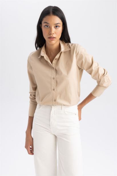 Oversize Fit Shirt Collar Poplin Long Sleeve Shirt