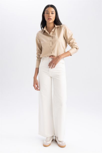 Oversize Fit Shirt Collar Poplin Long Sleeve Shirt