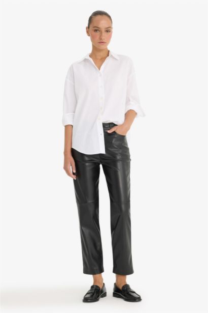 Chemise oversize unie en popeline à manches longues