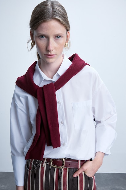 %100 Pamuk Oversize Uzun Kollu Poplin Gömlek