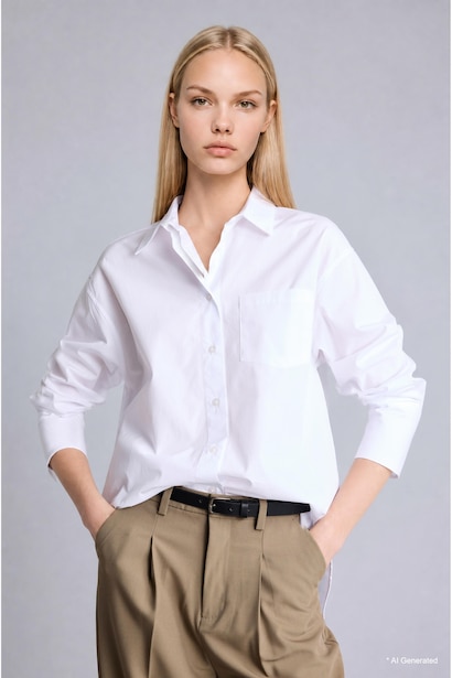 %100 Pamuk Oversize Uzun Kollu Poplin Gömlek