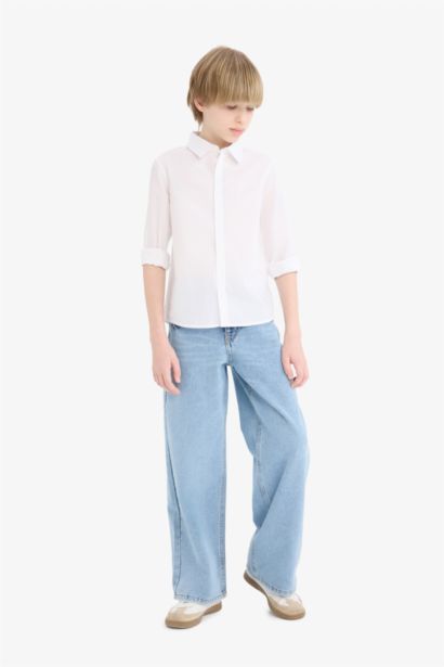 Polo Yaka Poplin Uzun Kollu Okul Gömleği Erkek Çocuk
