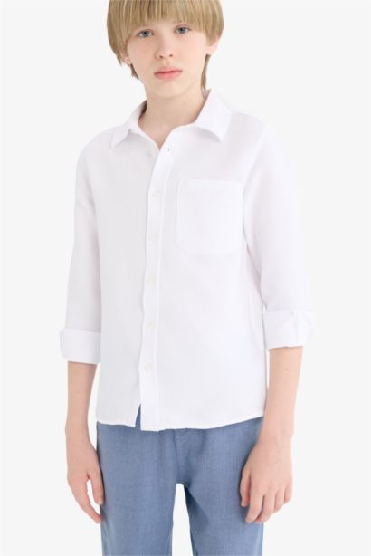 قميص بولو اولادي كم طويل أوكسفورد قصة عادية