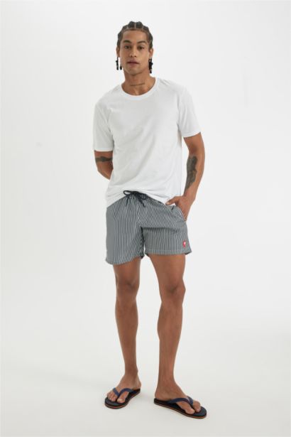 Striped Mesh Lined Short Swim Shorts
