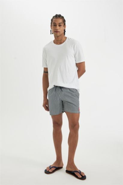 Striped Mesh Lined Short Swim Shorts