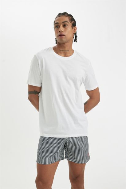 Striped Mesh Lined Short Swim Shorts