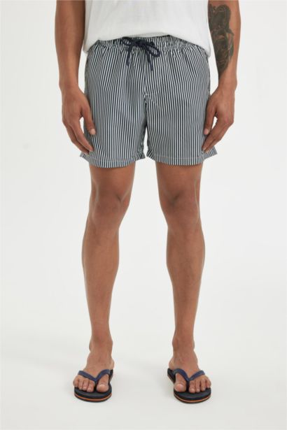 Striped Mesh Lined Short Swim Shorts