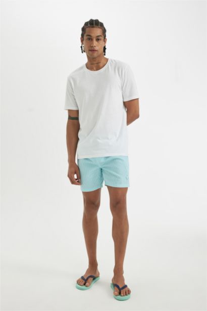 Striped Mesh Lined Short Swim Shorts