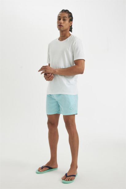 Striped Mesh Lined Short Swim Shorts