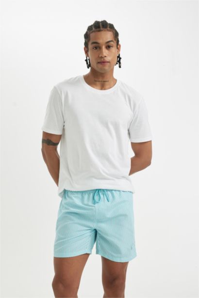 Striped Mesh Lined Short Swim Shorts