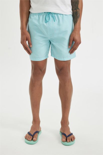 Striped Mesh Lined Short Swim Shorts