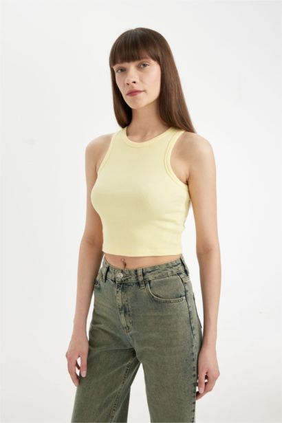 Fitted Halter Neck Ribbed Camisole Crop Top