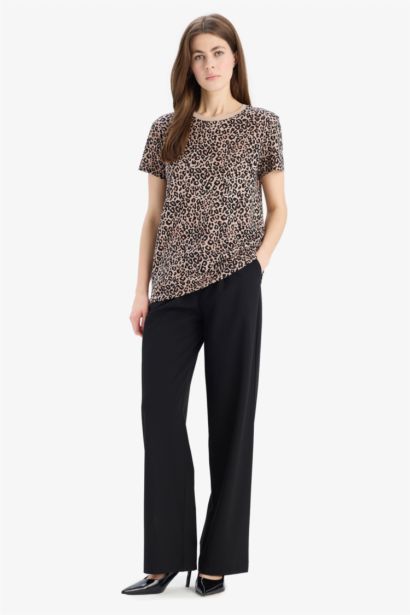 T-Shirt long imprimé à Manches Courtes et à Col Rond