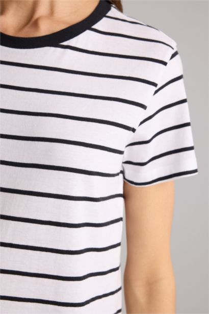 Long Fit Crew Neck Slogan Print Cotton T-Shirt