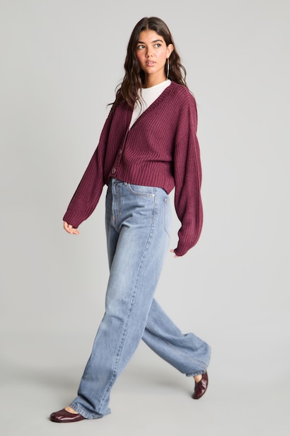 Regular Fit V жағалы бордо кардиган