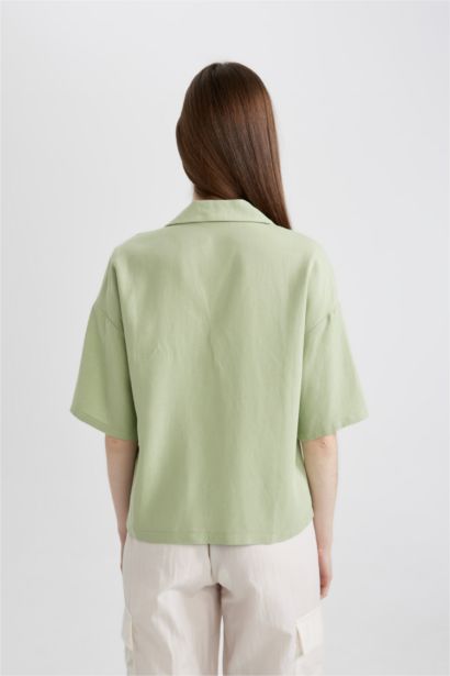 Oversize Fit Pyjamas Collar Linen Blended Short Sleeve Shirt