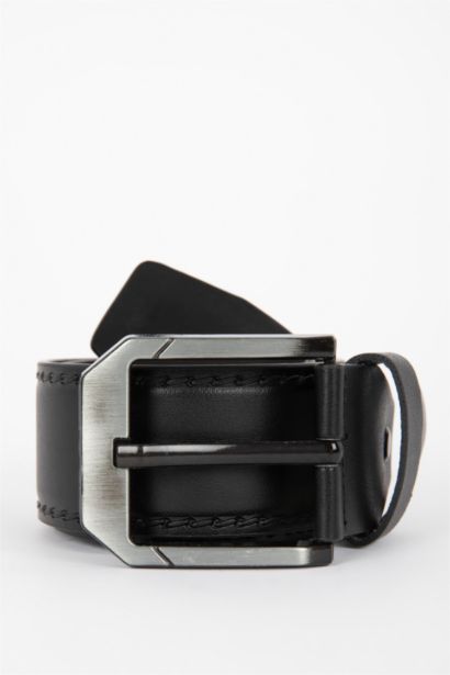 Man Faux Leather Wide Denim Belt