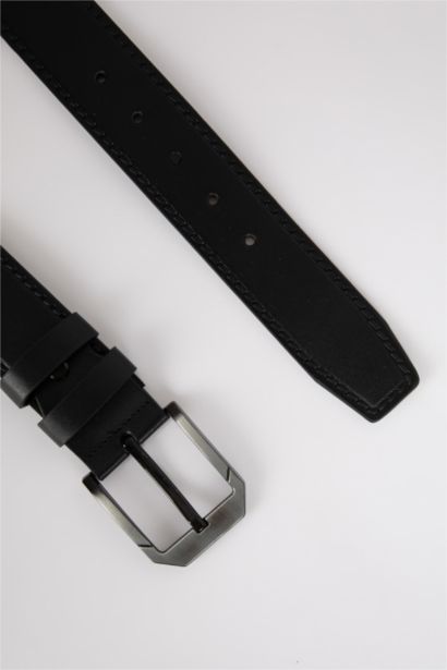 Man Faux Leather Wide Denim Belt