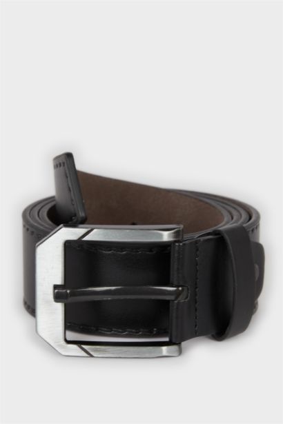 Man Rectangle Clasp Faux Leather Denim Belt