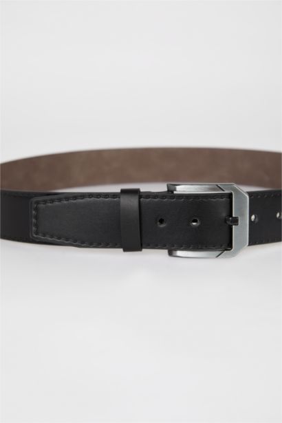 Man Rectangle Clasp Faux Leather Denim Belt