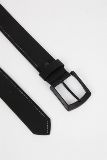 Man Square Clasp Faux Leather Denim Belt