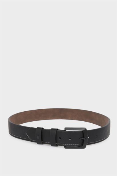 Man Square Clasp Faux Leather Denim Belt