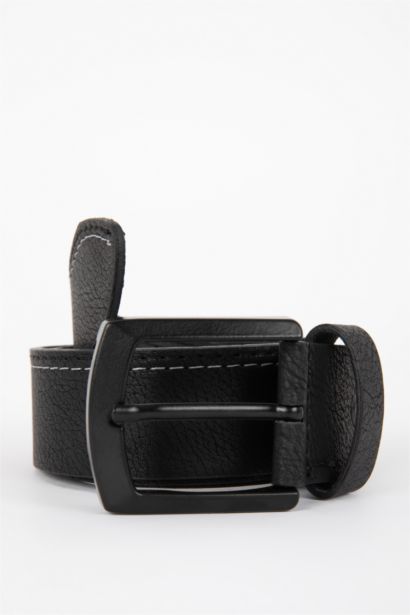 Man Rectangular Buckle Faux Leather Denim Belt