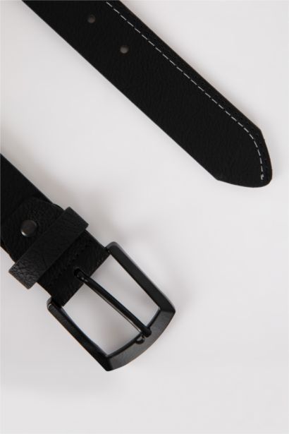 Man Rectangular Buckle Faux Leather Denim Belt