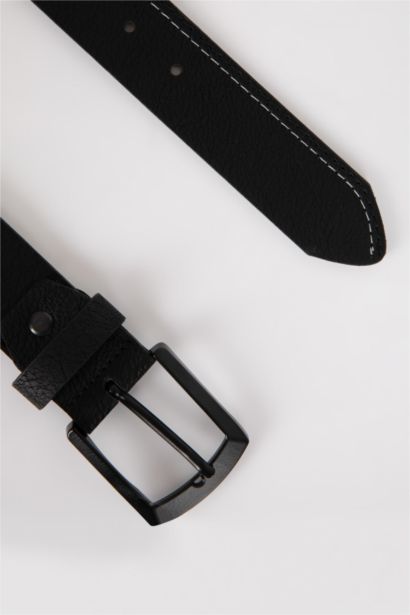 Man Rectangular Buckle Faux Leather Denim Belt