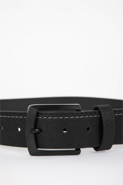 Man Rectangular Buckle Faux Leather Denim Belt