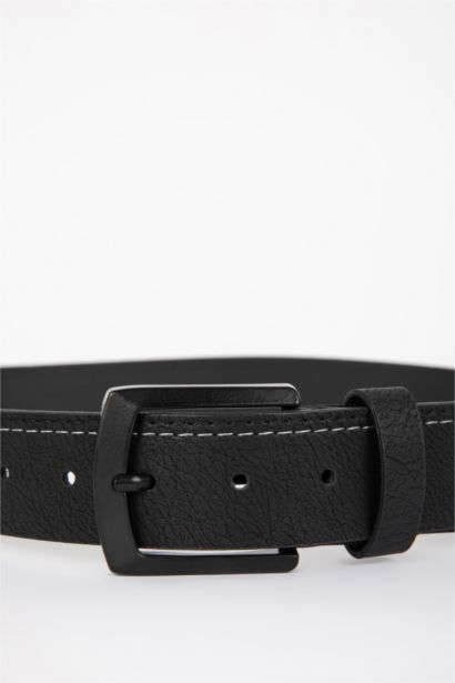 Man Rectangular Buckle Faux Leather Denim Belt