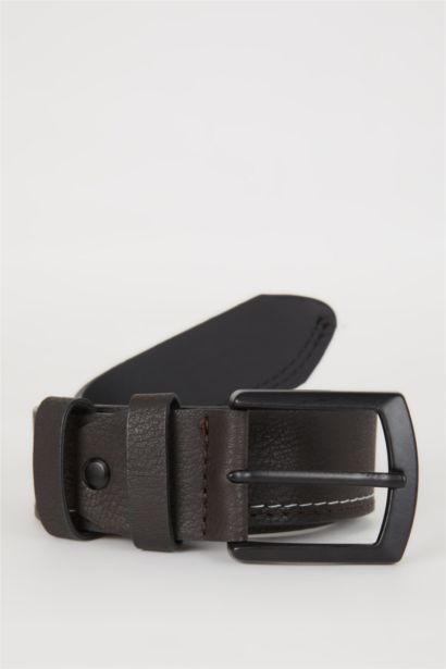 Man Square Clasp Faux Leather Jean Belt