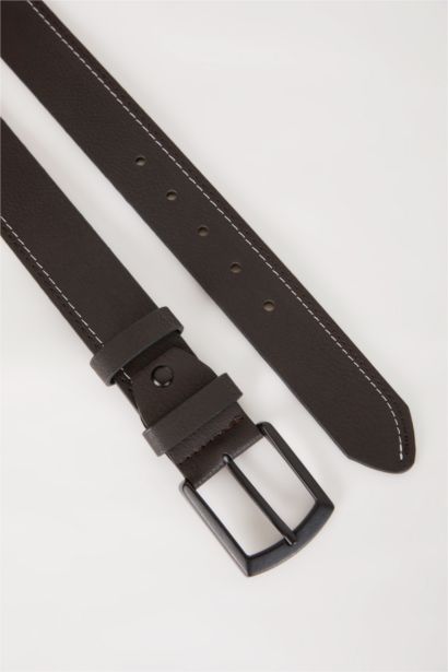 Man Square Clasp Faux Leather Jean Belt