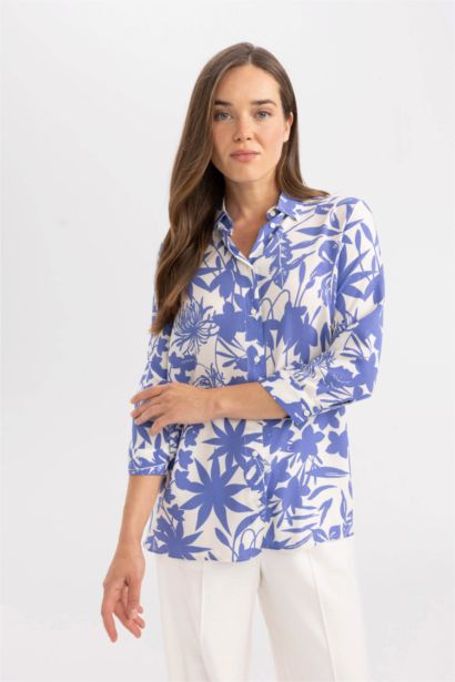 قميص ردن طويل منقوش قصة فضفاضة