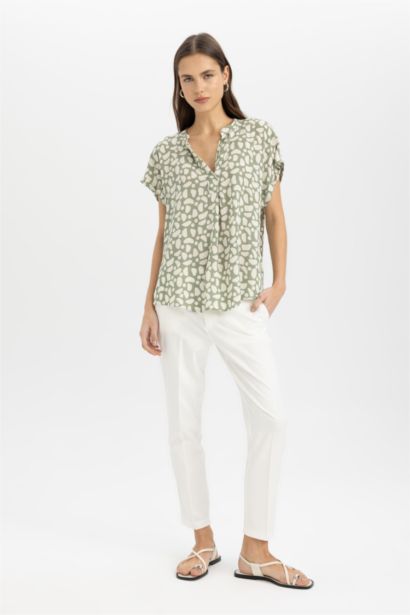 Regular Fıt Krinkıl Kumaş Kısa Kollu Bluz