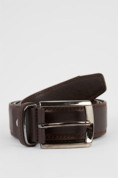 Man Rectangular Buckle Leather Look Belt
