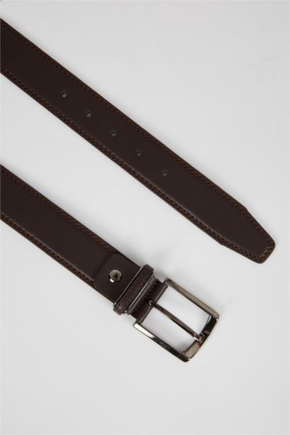 Man Rectangular Buckle Leather Look Belt
