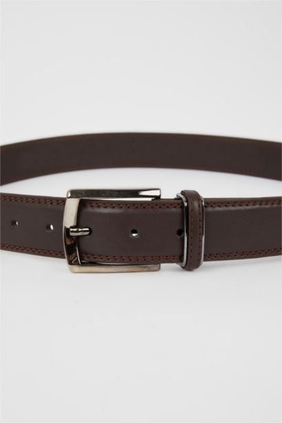 Man Rectangular Buckle Leather Look Belt