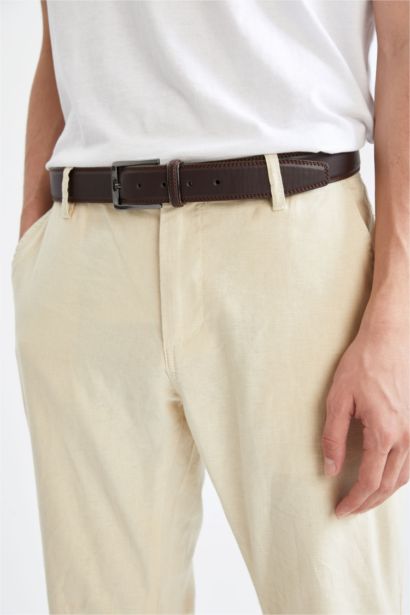 Man Rectangular Buckle Leather Look Belt