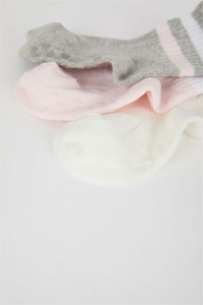 Kız Bebek Kaydırmaz Taban 3'lü Pamuklu Uzun Çorap