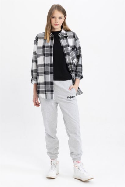 Coool Oversize Fit Checkered Long Sleeve Flannel Shirt