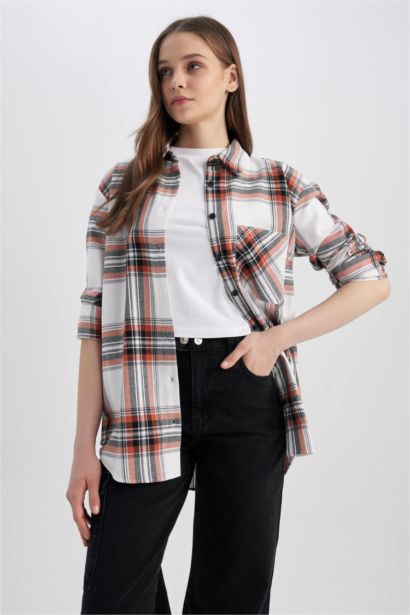 Coool Oversize Fit Checkered Long Sleeve Flannel Shirt