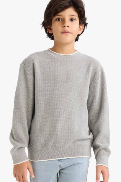 بلوفر اولادي قطن قصة عادية بياقة مستديرة